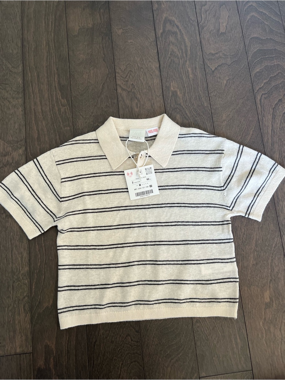 Zara Cream and Navy Striped Polo Knit Top for Kids